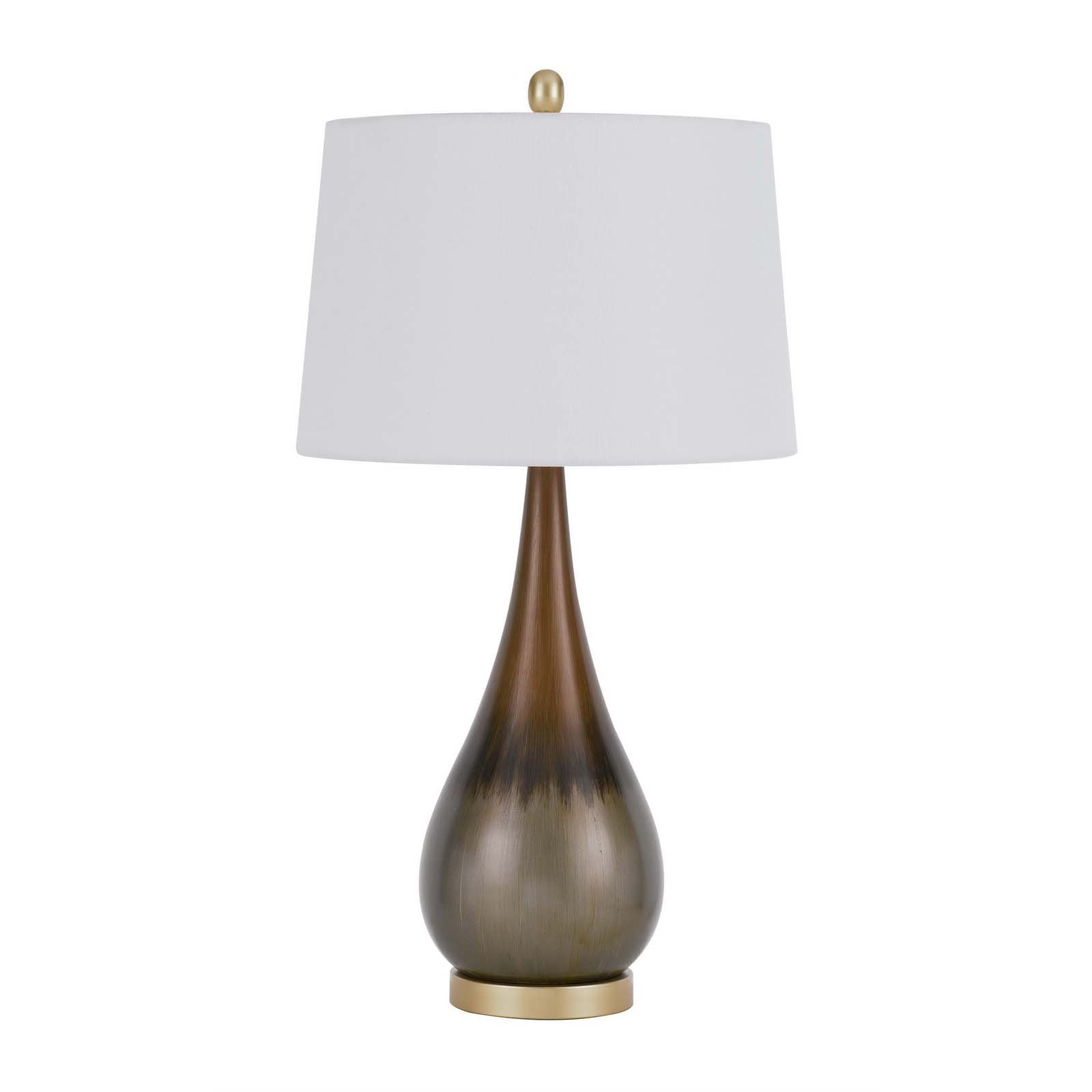 30" Taupe Metal Table Lamp With White Empire Shade - Minihomy