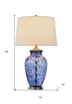 28" Blue Swirl Glass Table Lamp With White Empire Shade - Minihomy