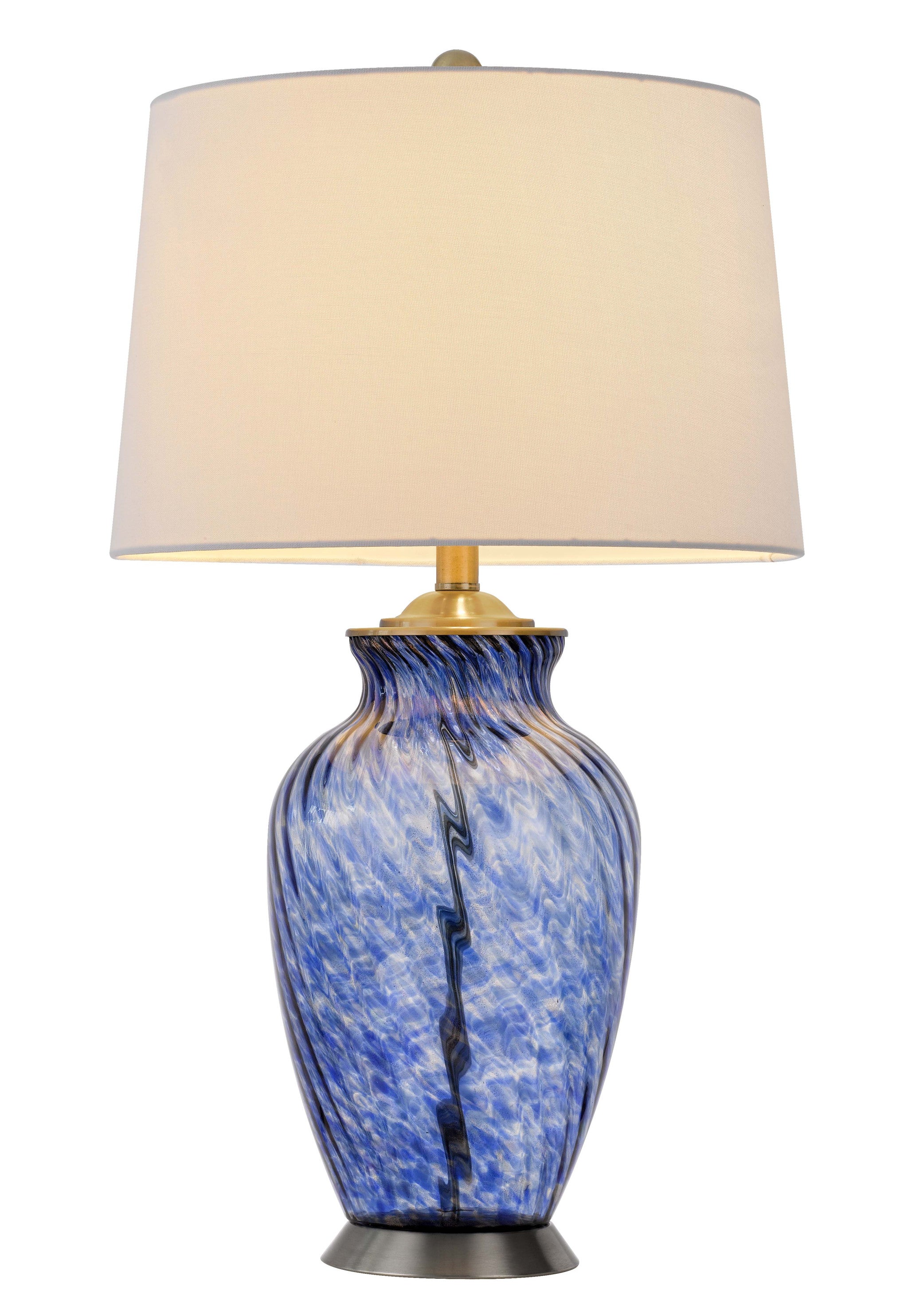 28" Blue Swirl Glass Table Lamp With White Empire Shade - Minihomy