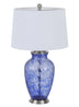 28" Blue Swirl Glass Table Lamp With White Empire Shade - Minihomy