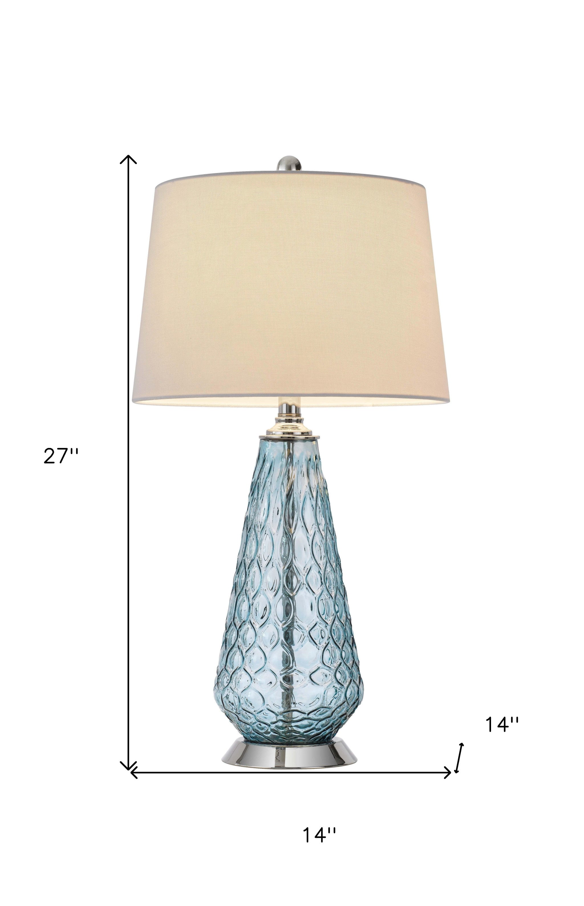 27" Aqua Glass Table Lamp With White Empire Shade - Minihomy