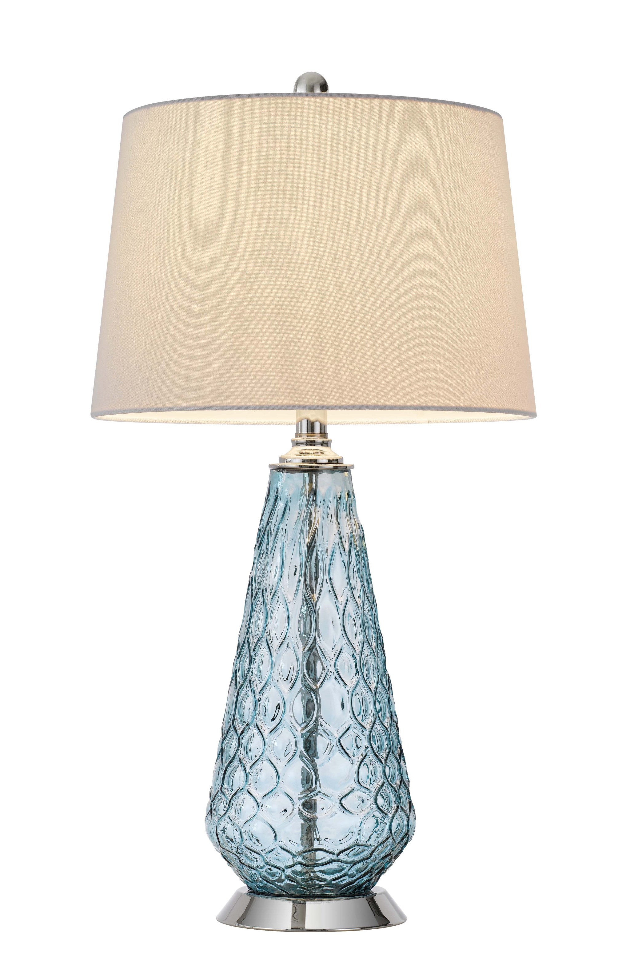 27" Aqua Glass Table Lamp With White Empire Shade - Minihomy