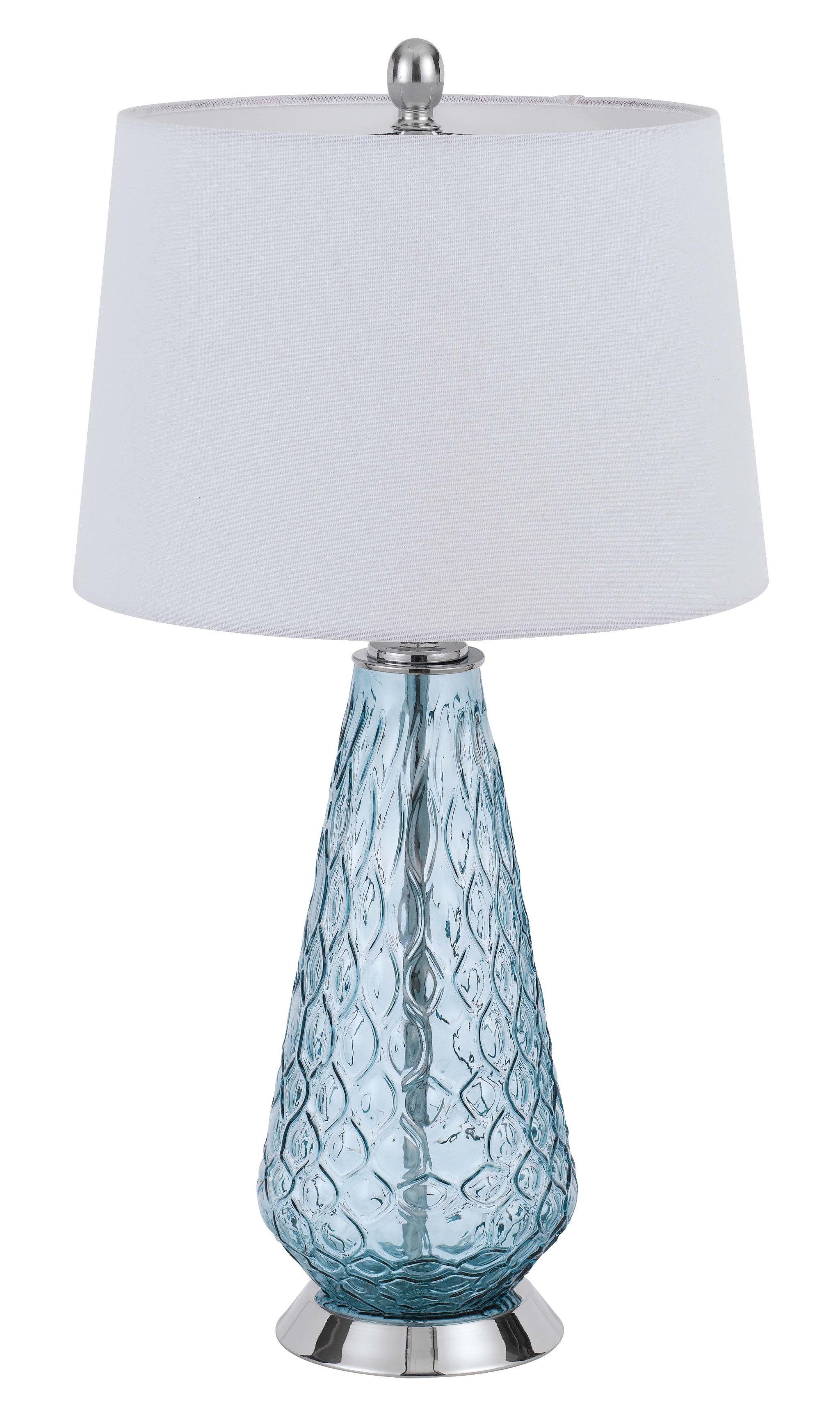 27" Aqua Glass Table Lamp With White Empire Shade - Minihomy