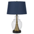 30" Antiqued Brass and Glass Table Lamp With Navy Blue Empire Shade - Minihomy