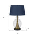 30" Antiqued Brass and Glass Table Lamp With Navy Blue Empire Shade - Minihomy