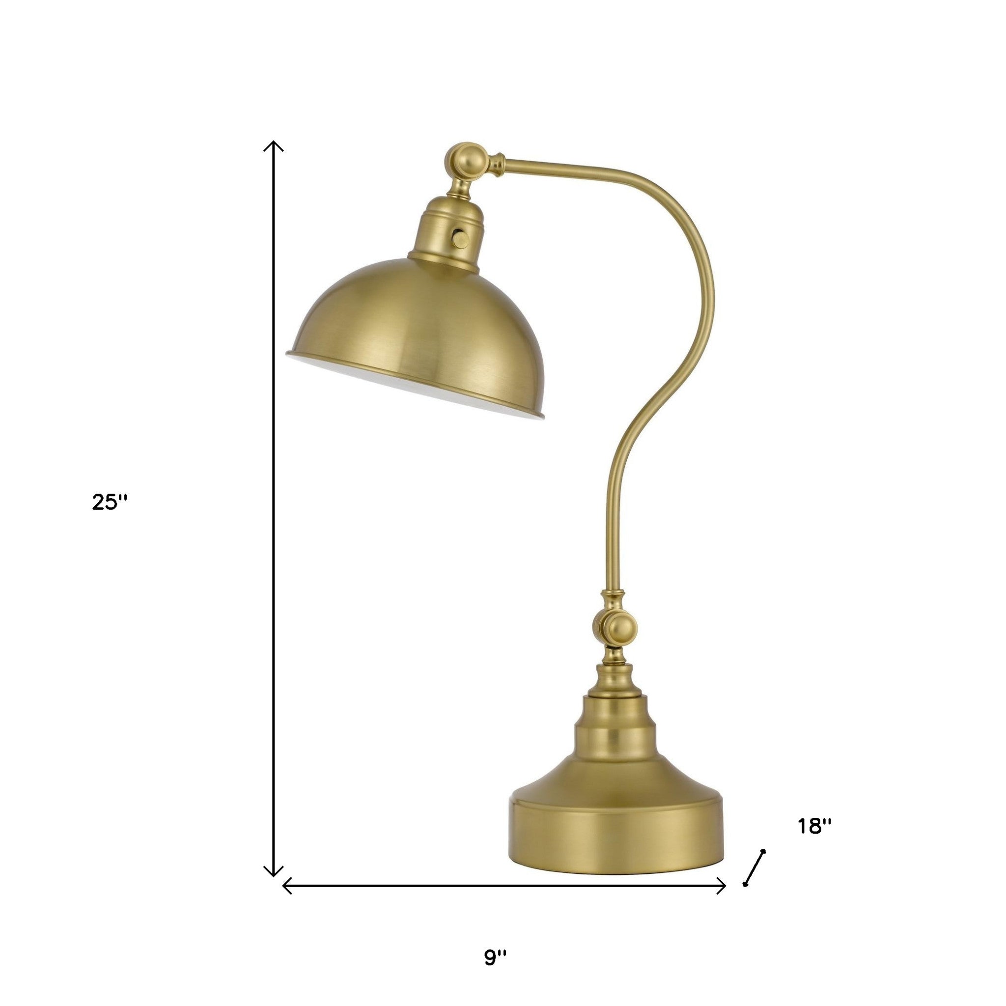 25" Antiqued Brass Metal Desk Table Lamp With Antiqued Brass Dome Shade - Minihomy