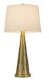 27" Antiqued Brass Metal Table Lamp With White Empire Shade - Minihomy