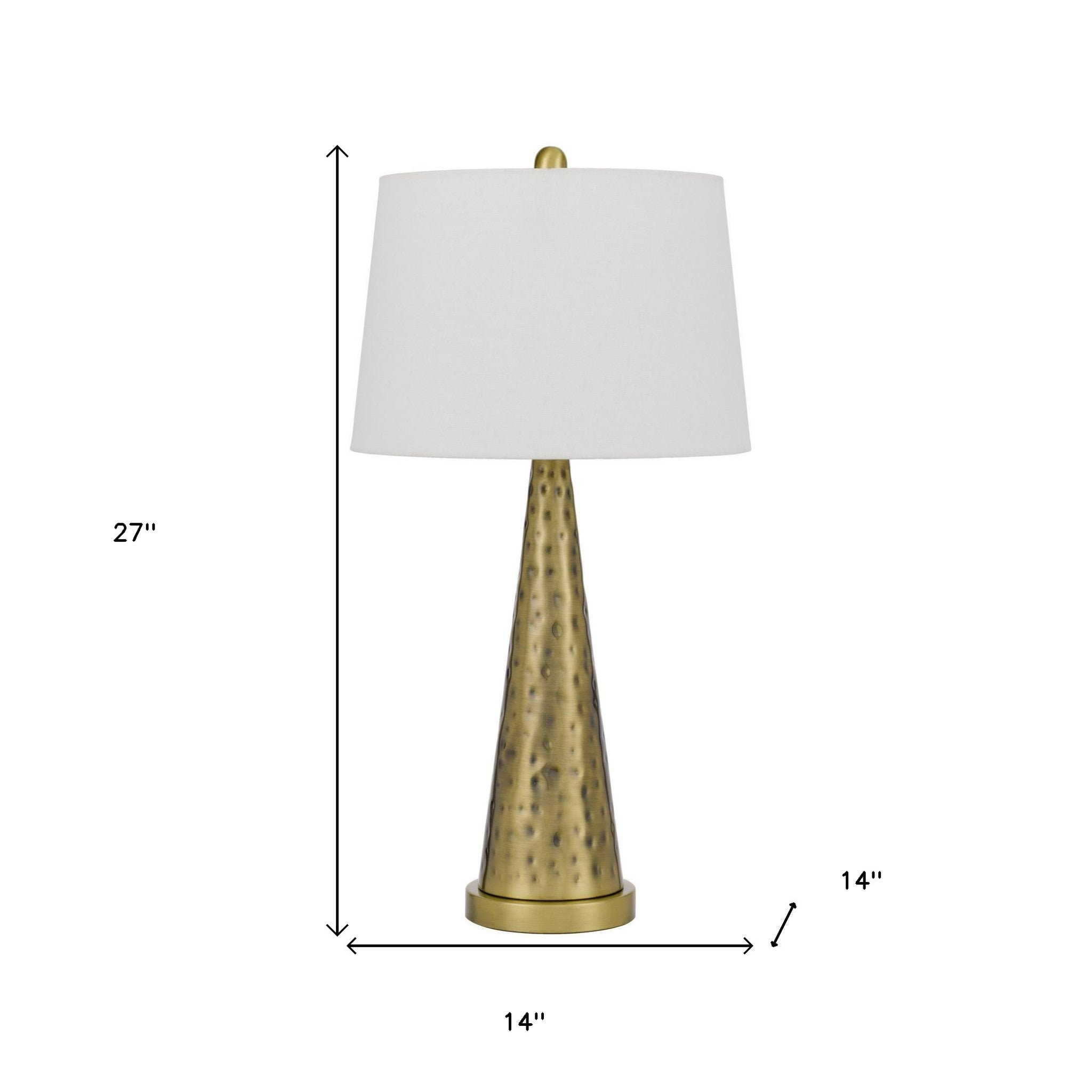 27" Antiqued Brass Metal Table Lamp With White Empire Shade - Minihomy