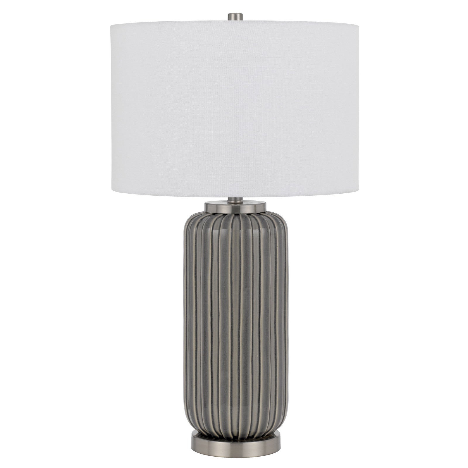 29" Taupe Metal Table Lamp With White Drum Shade - Minihomy