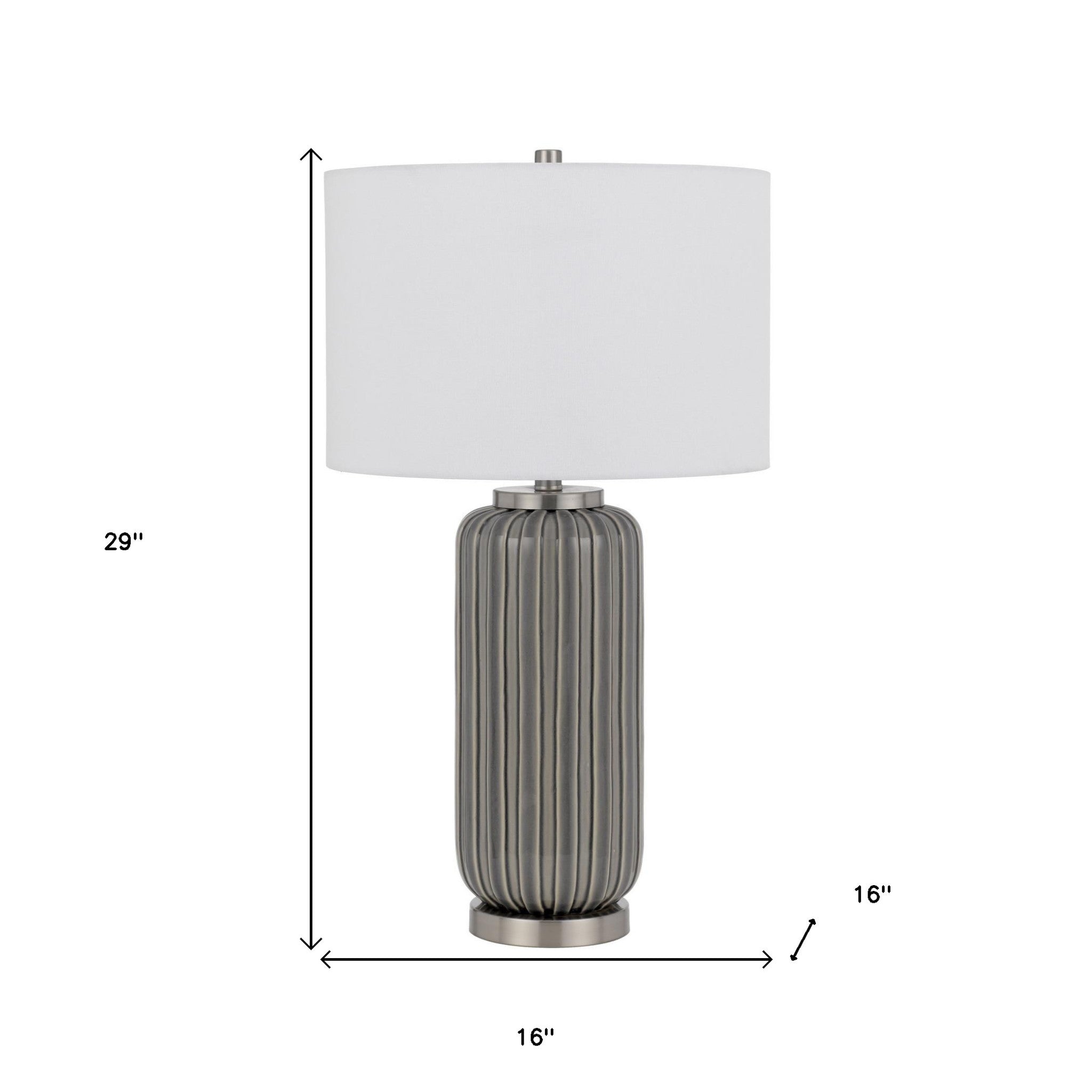 29" Taupe Metal Table Lamp With White Drum Shade - Minihomy