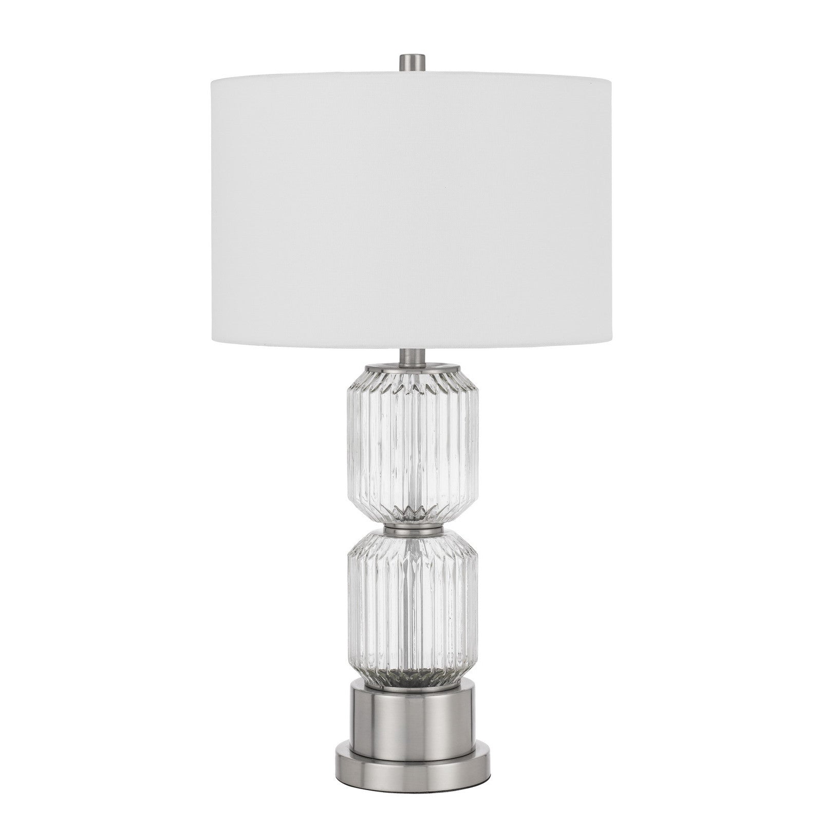 28" Nickel Metal Table Lamp With White Drum Shade - Minihomy