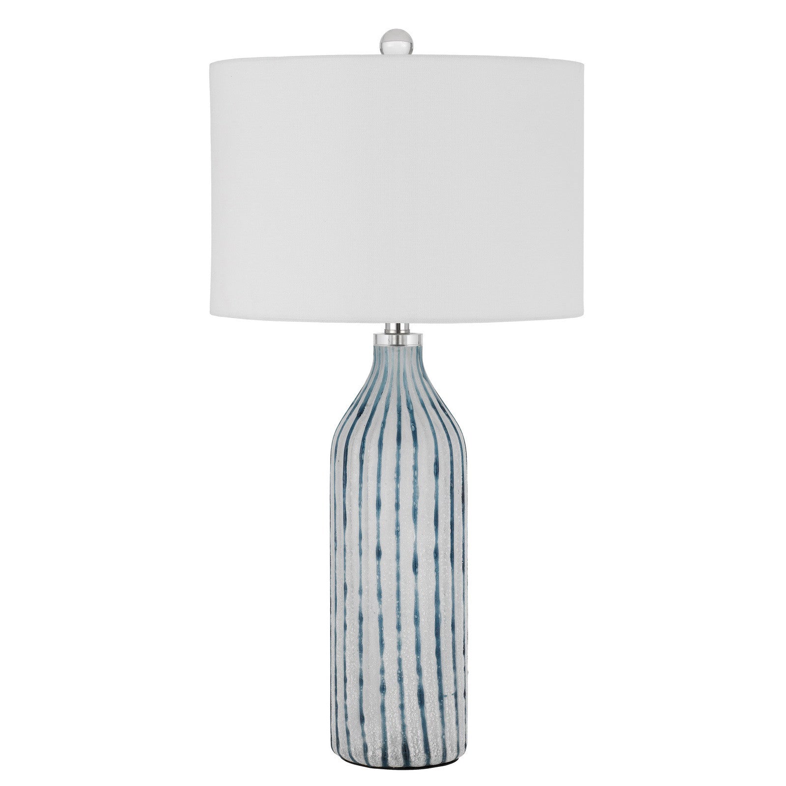 30" Aqua and Gray Glass Table Lamp With White Drum Shade - Minihomy