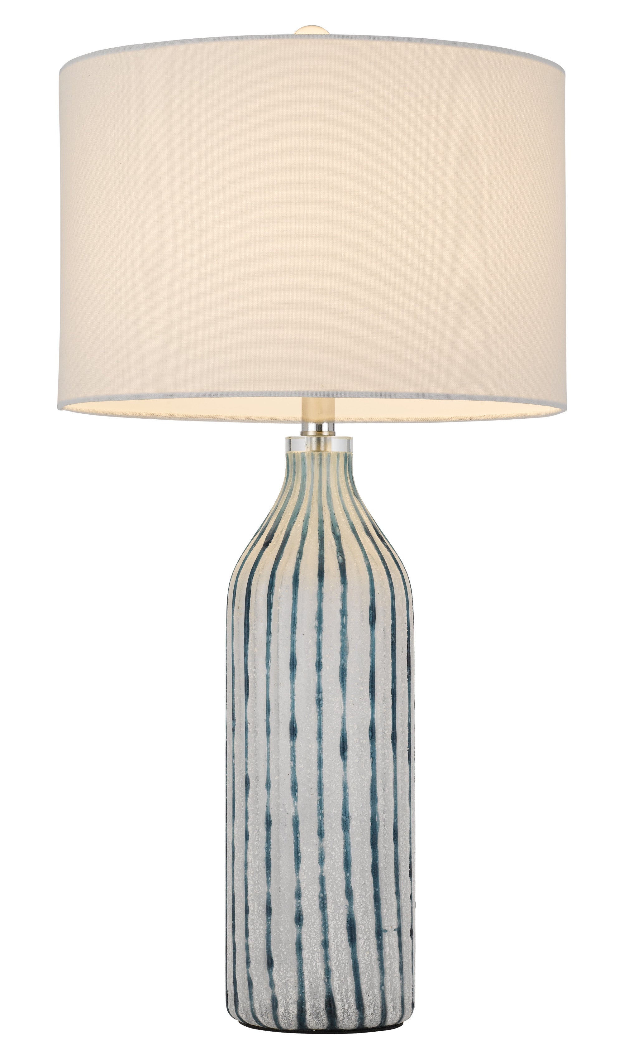 30" Aqua and Gray Glass Table Lamp With White Drum Shade - Minihomy