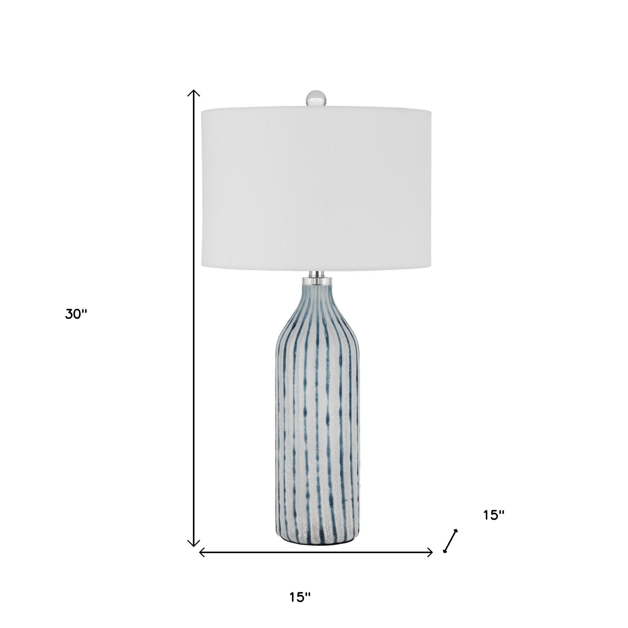 30" Aqua and Gray Glass Table Lamp With White Drum Shade - Minihomy