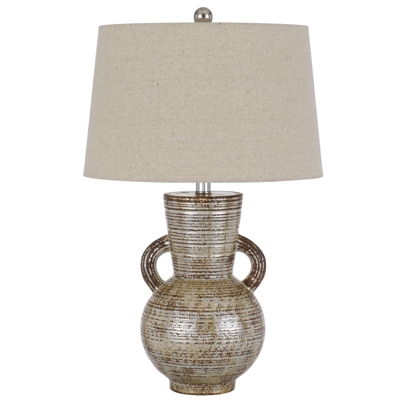 26" Bronze Ceramic Table Lamp With Brown Empire Shade - Minihomy