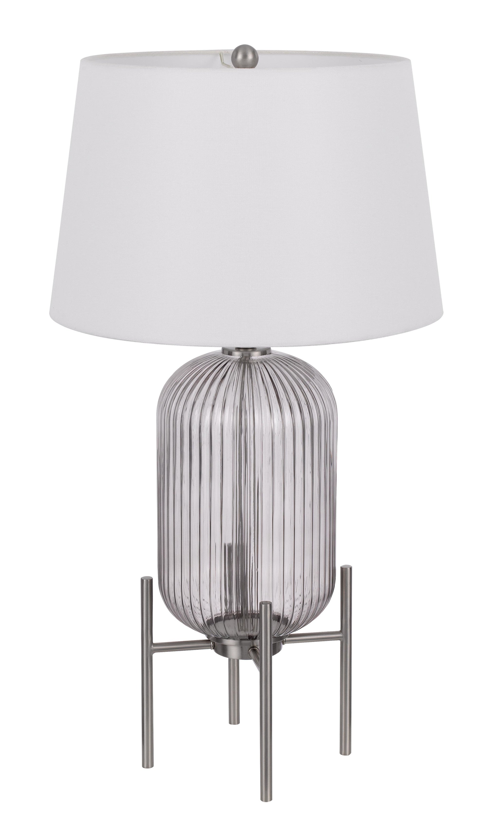 33" Nickel Glass Table Lamp With White Empire Shade - Minihomy