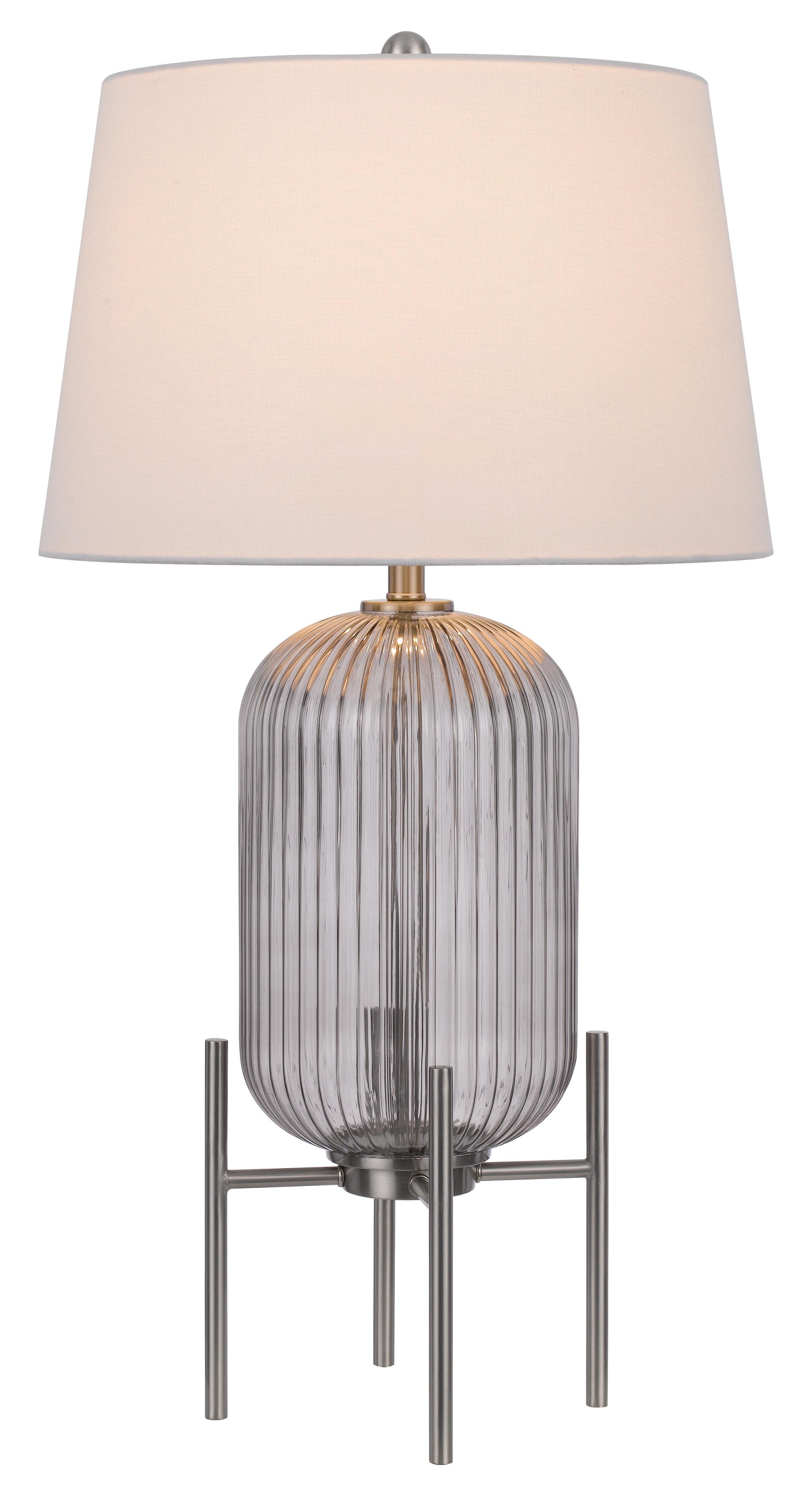 33" Nickel Glass Table Lamp With White Empire Shade - Minihomy