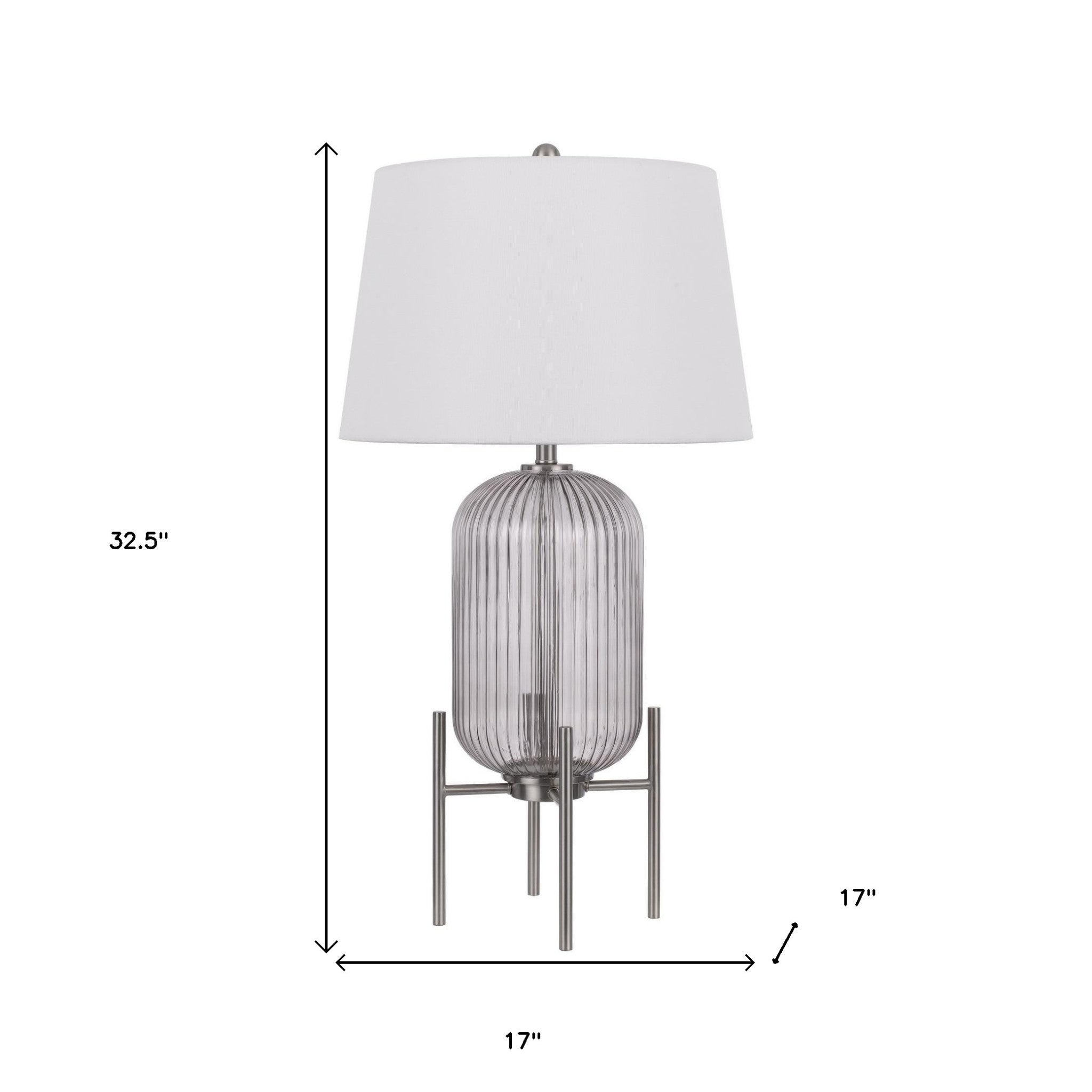 33" Nickel Glass Table Lamp With White Empire Shade - Minihomy