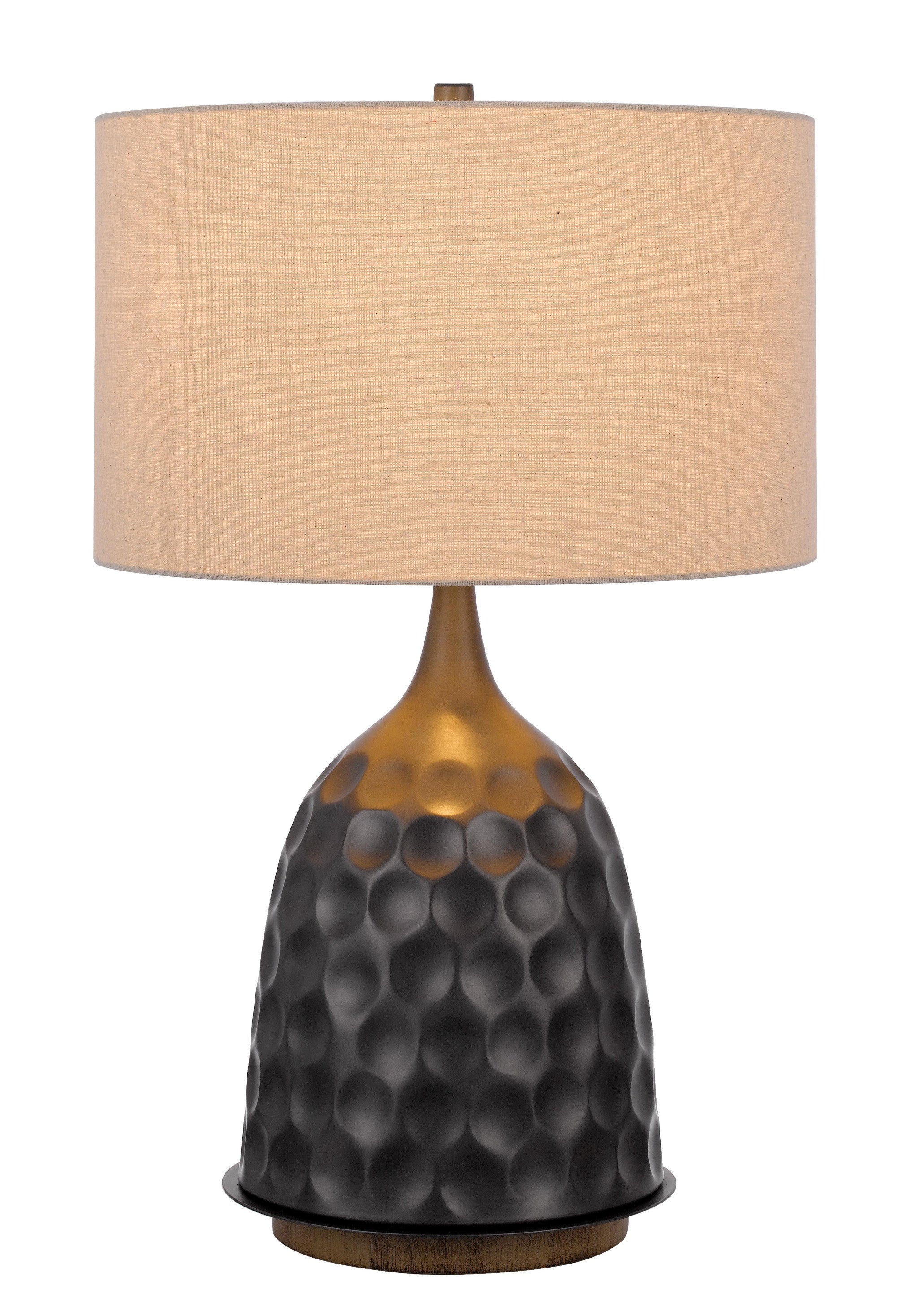 29" Gray Metal Table Lamp With Brown Drum Shade - Minihomy