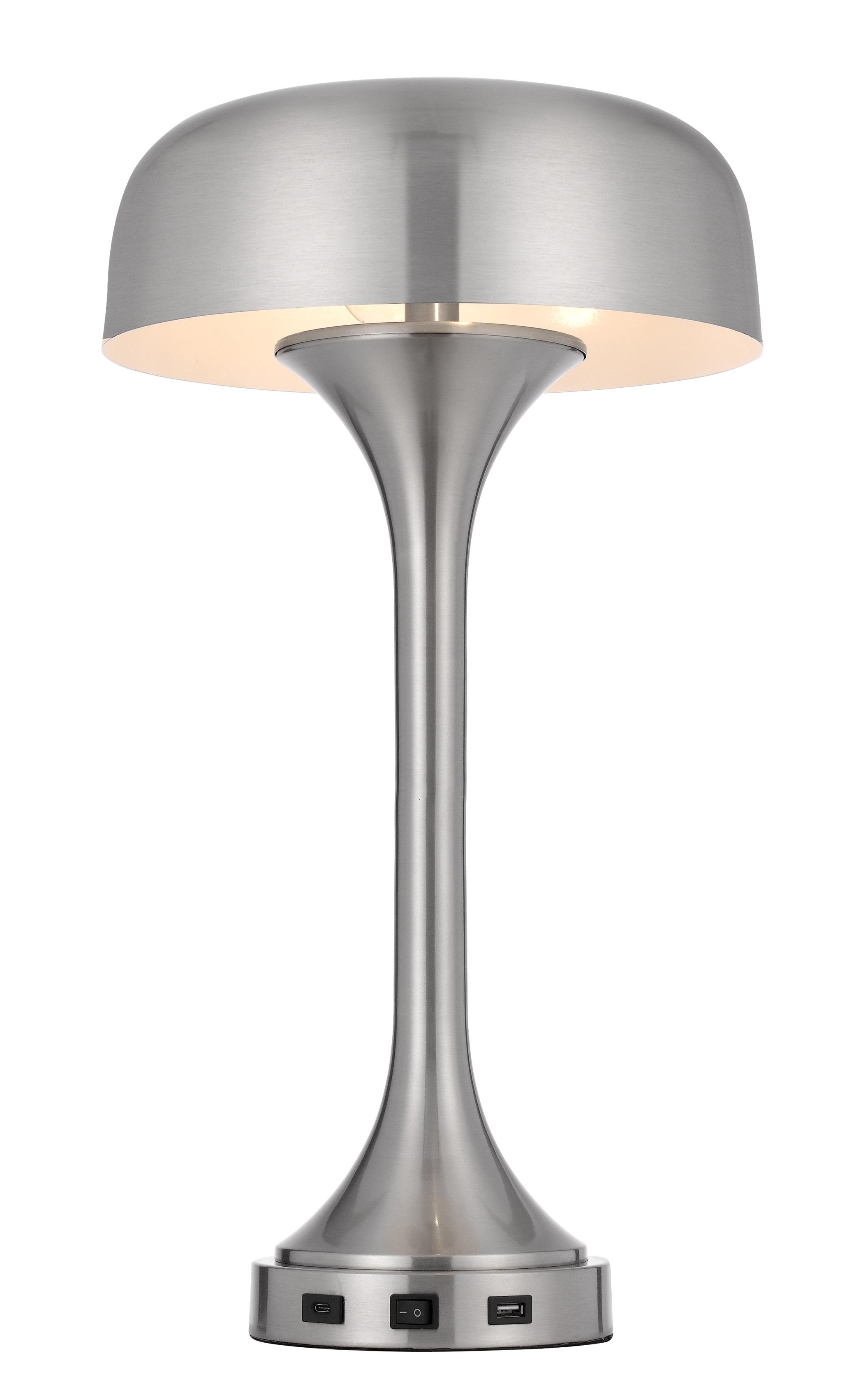 22" Nickel Metal Two Light Usb Table Lamp With Nickel Dome Shade - Minihomy