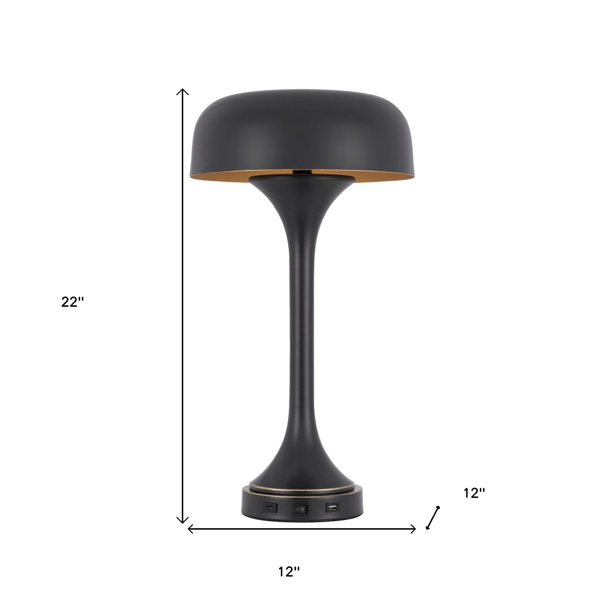 22" Bronze Metal Two Light USB Table Lamp With Bronze Dome Shade - Minihomy