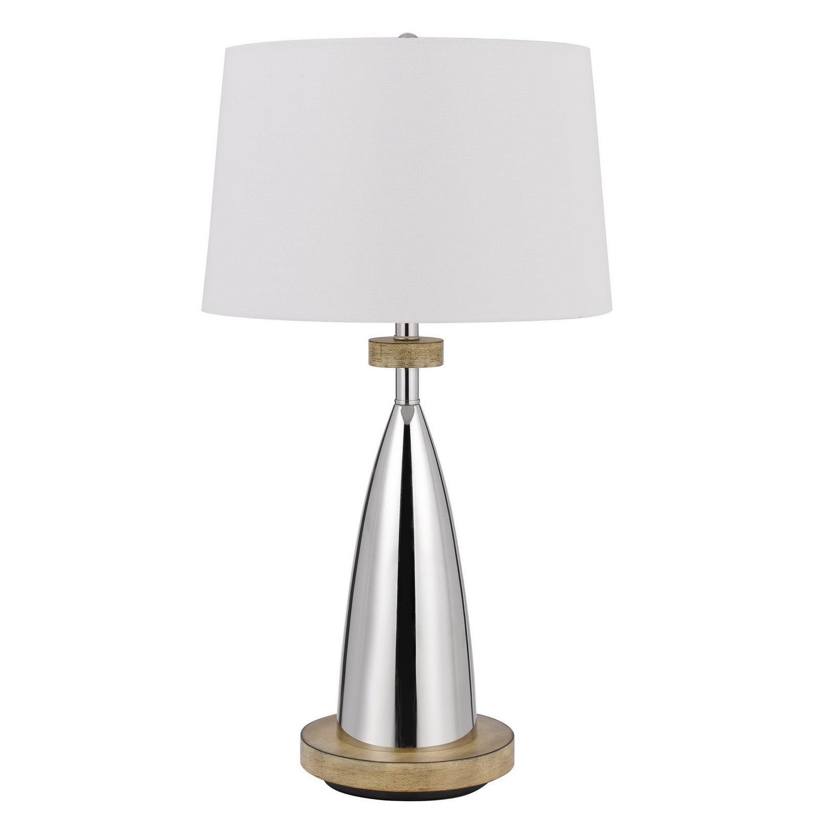 31" Silver Metallic Metal Usb Table Lamp With White Empire Shade - Minihomy