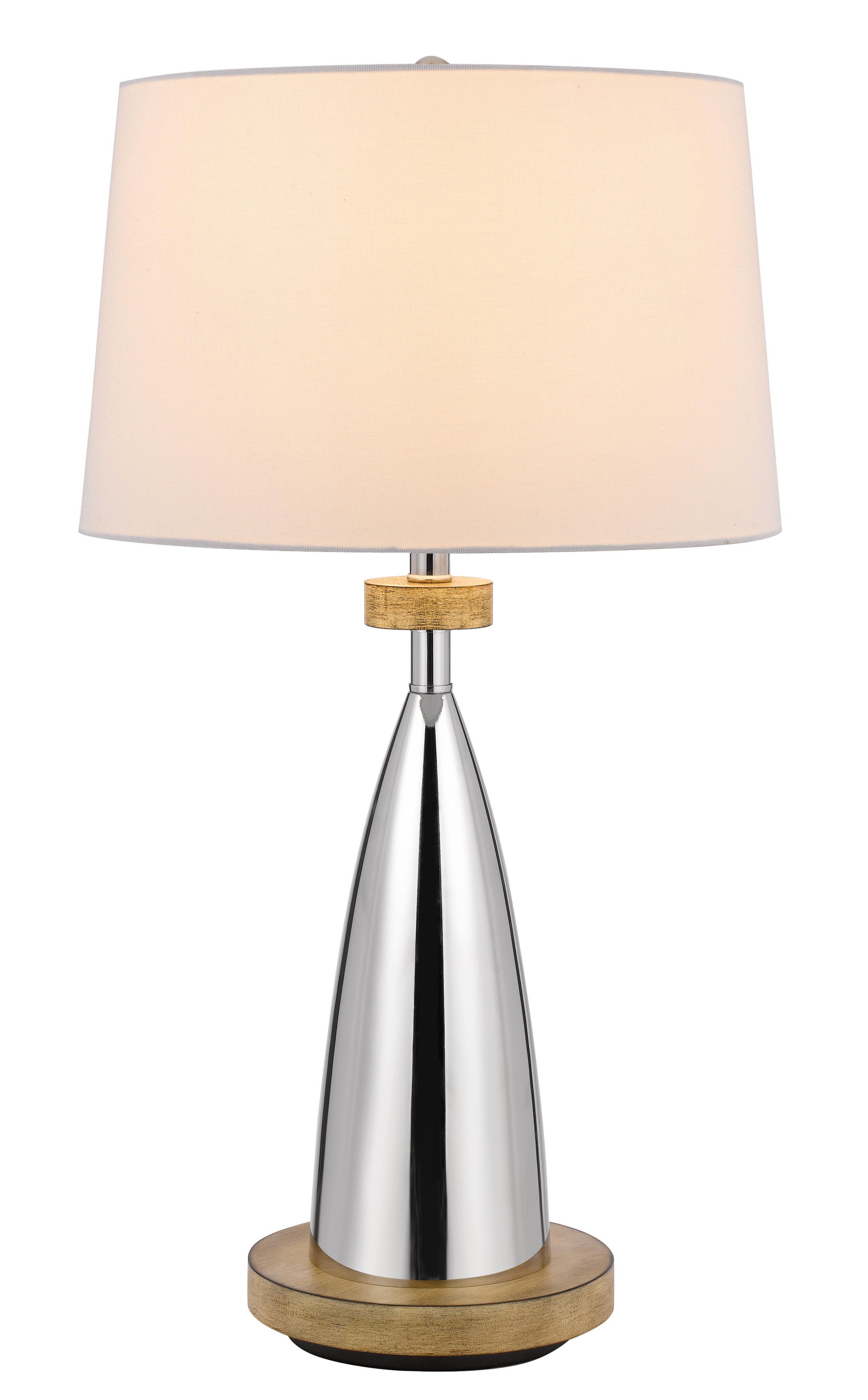 31" Silver Metallic Metal Usb Table Lamp With White Empire Shade - Minihomy