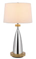 31" Silver Metallic Metal Usb Table Lamp With White Empire Shade - Minihomy