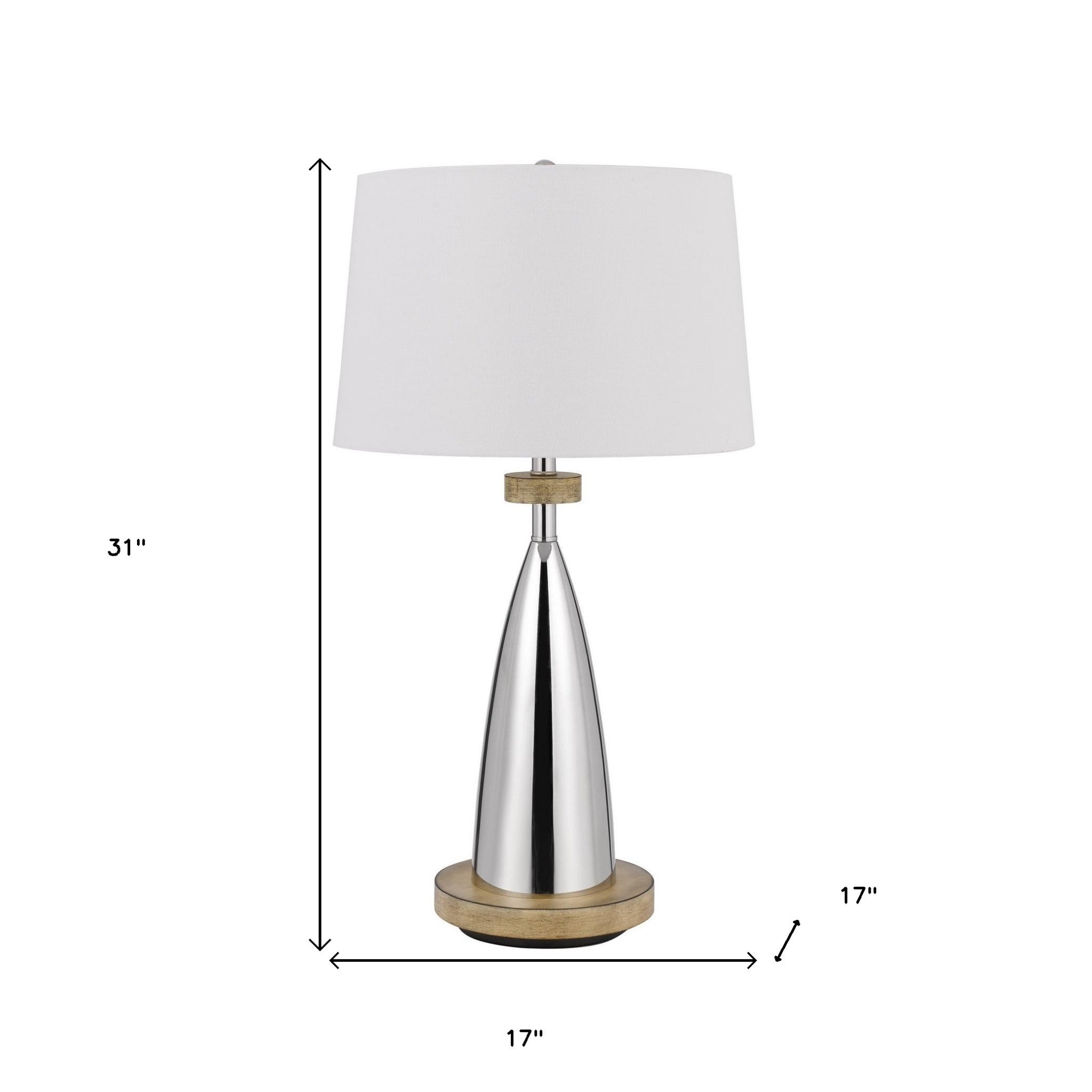 31" Silver Metallic Metal Usb Table Lamp With White Empire Shade - Minihomy