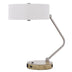 20" Nickel Metal Two Light Desk Usb Table Lamp With White Drum Shade - Minihomy