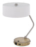 20" Nickel Metal Two Light Desk Usb Table Lamp With White Drum Shade - Minihomy