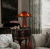 24" Burnt Orange Metal Two Light Table Lamp With Amber Square Shade - Minihomy