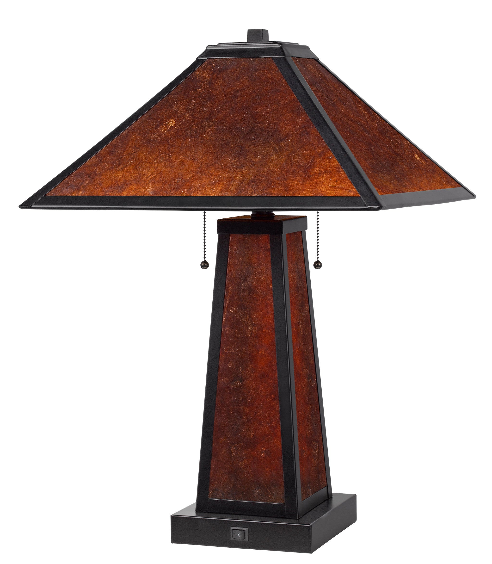 24" Burnt Orange Metal Two Light Table Lamp With Amber Square Shade - Minihomy