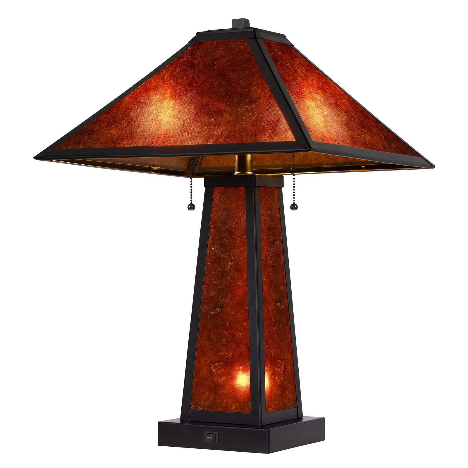 24" Burnt Orange Metal Two Light Table Lamp With Amber Square Shade - Minihomy