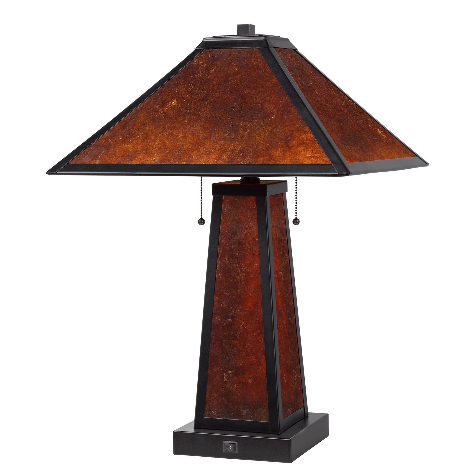 24" Burnt Orange Metal Two Light Table Lamp With Amber Square Shade - Minihomy