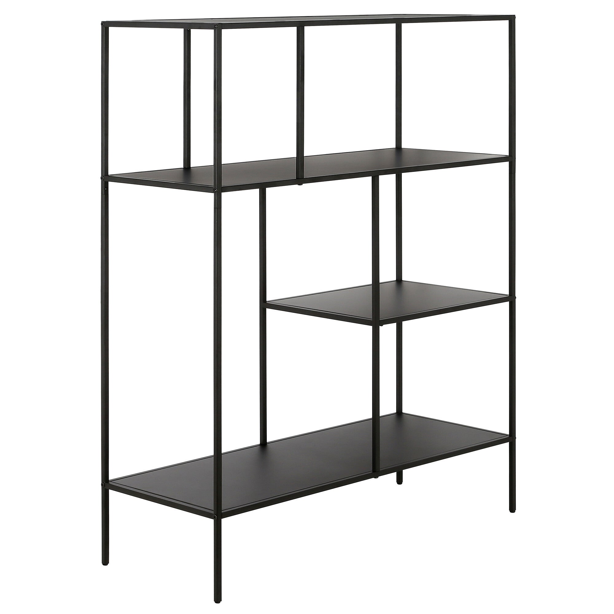 48" Black Metal Four Tier Geometric Bookcase - Minihomy