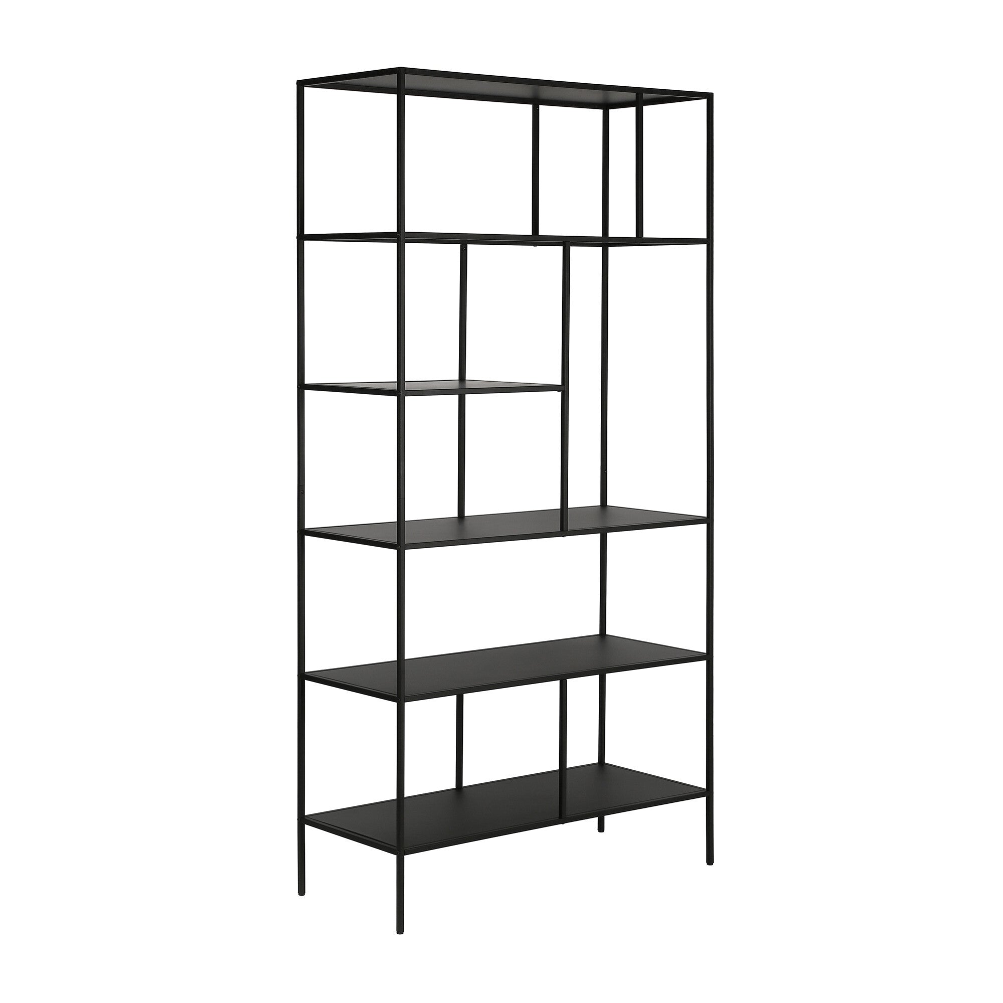 72" Black Metal Six Tier Etagere Bookcase - Minihomy