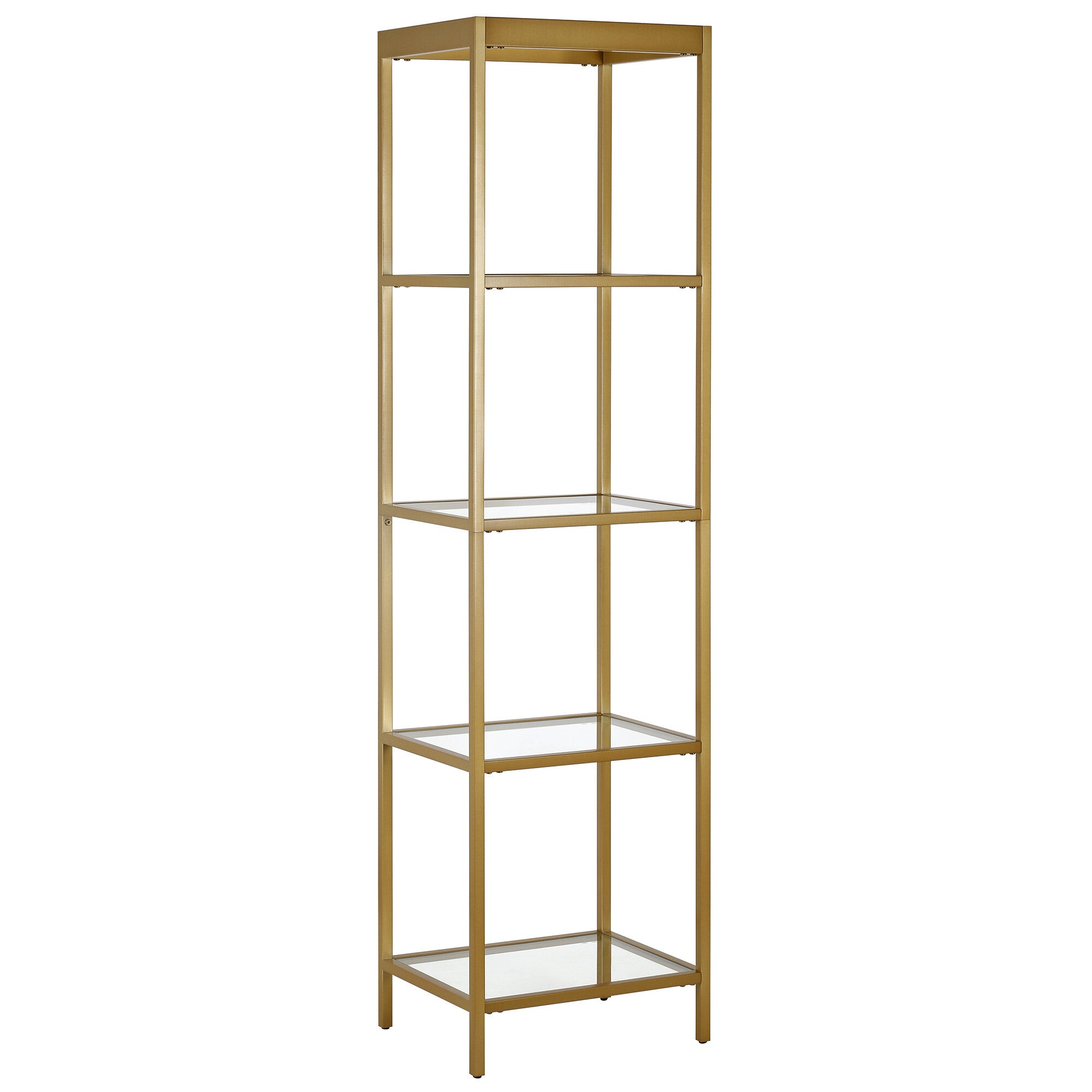 70" Gold Metal And Glass Four Tier Standard Bookcase - Minihomy