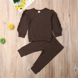 Baby Boys Girls Ruffles Jumper Solid Long Sleeve Sweatshirt Tops Pants