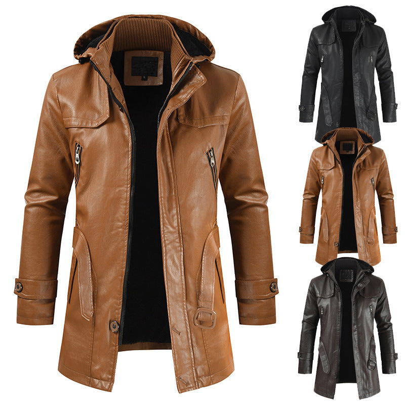 High-Quality Men's Casual PU Hooded Slim Leather Jacket for Young Men - Minihomy