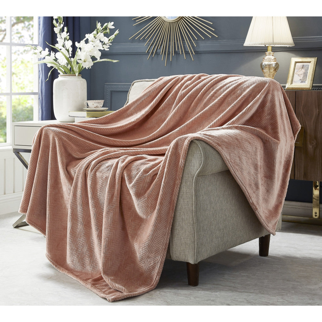 Blush Knitted PolYester Solid Color Plush Throw Blanket - Minihomy