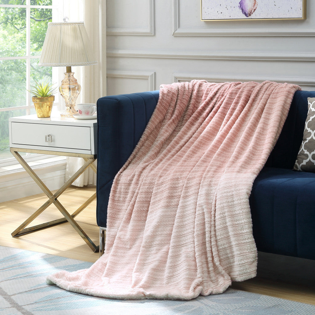 Blush Knitted PolYester Solid Color Plush Throw Blanket - Minihomy