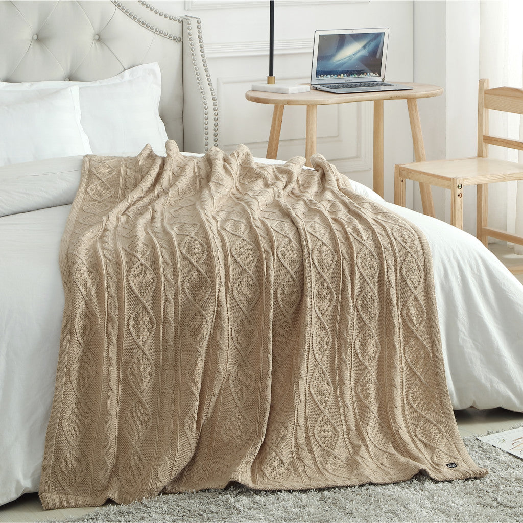 Blush Knitted Acrylic Solid Color Throw Blanket - Minihomy