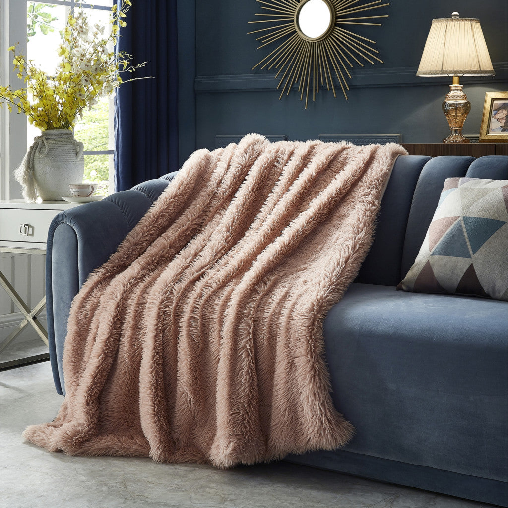 Blush Knitted PolYester Solid Color Plush Throw Blanket - Minihomy