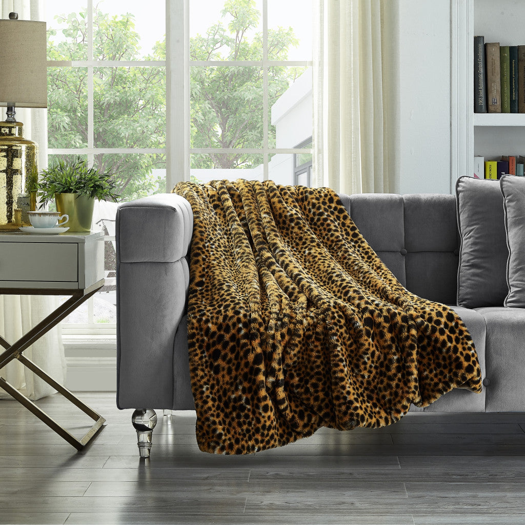 Beige and Ivory Knitted PolYester Animal Print Plush Throw Blanket - Minihomy