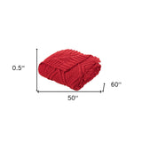 Red Knitted Polyester Solid Color Throw Blanket