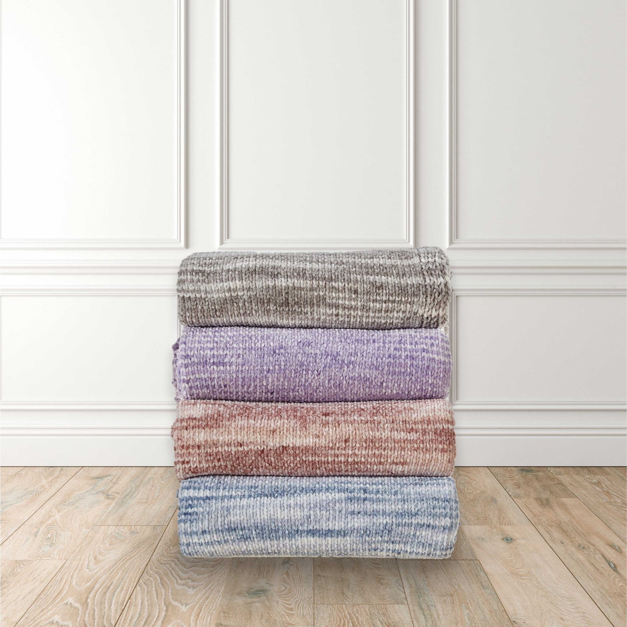 Blush Knitted Polyester Striped Throw Blanket - Minihomy