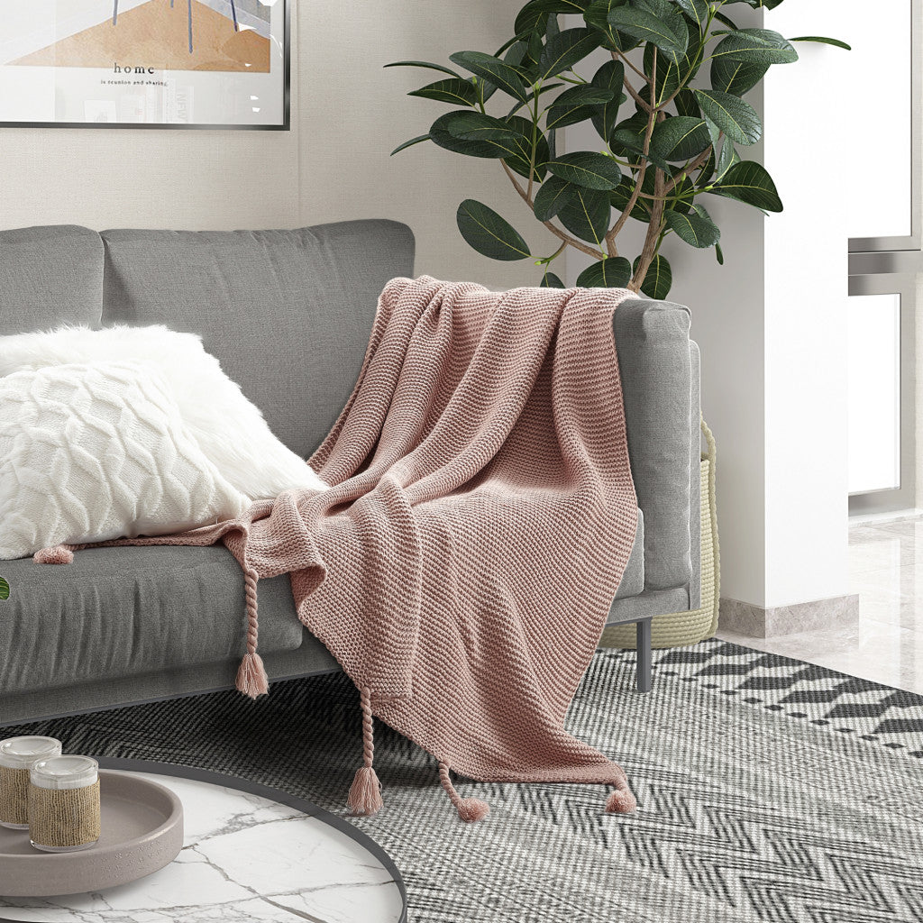 Blush Knitted Acrylic Solid Color Throw Blanket - Minihomy