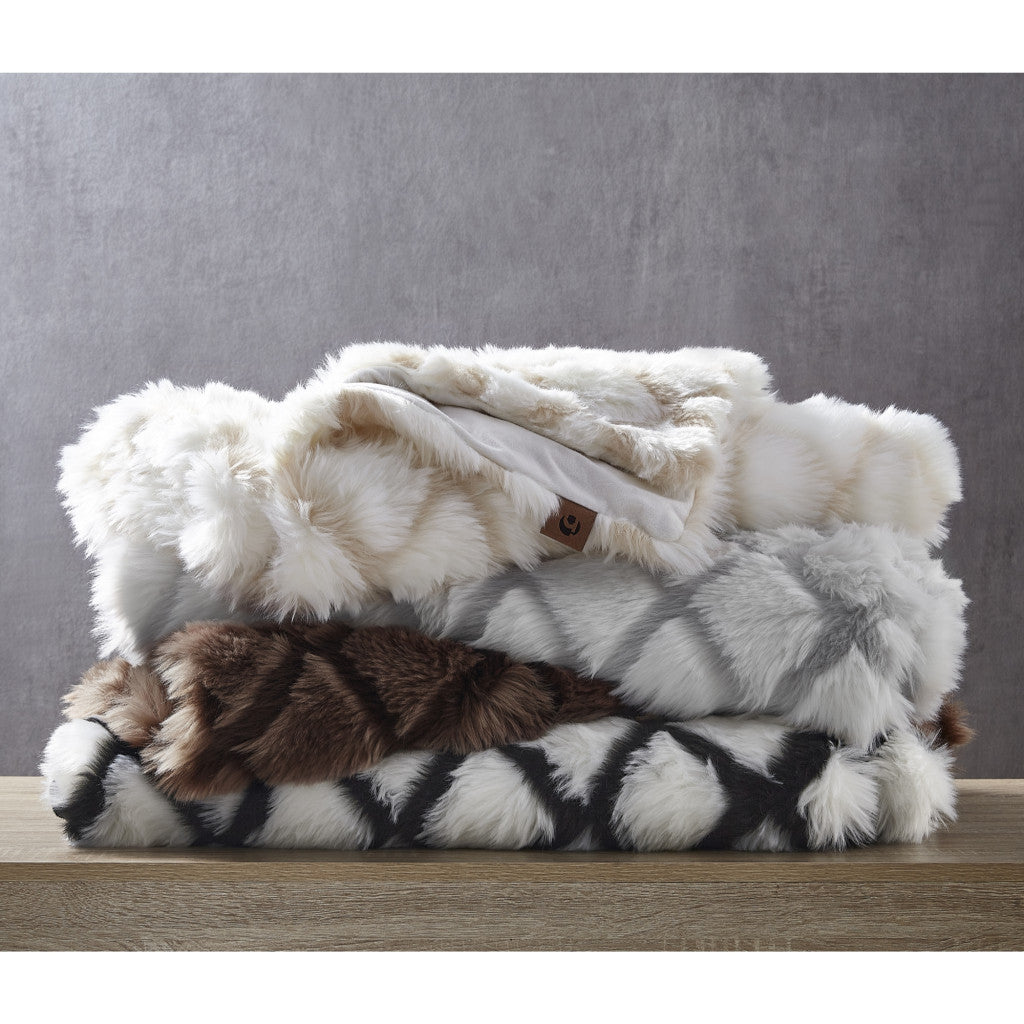 Beige Knitted Acrylic Geometric Throw Blanket - Minihomy