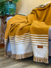 Gold and Ivory Woven Microfiber Striped Throw Blanket with Fringe - Minihomy